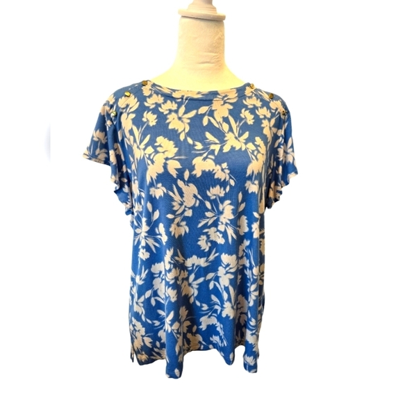 Liz Claiborne Tops - Liz claiborne keyhole back floral summer top accent shoulder buttons size large